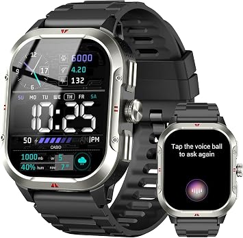 Jugeman Smart Watch for Men Women, 2.06" Touch Screen Fitness Tracker Black