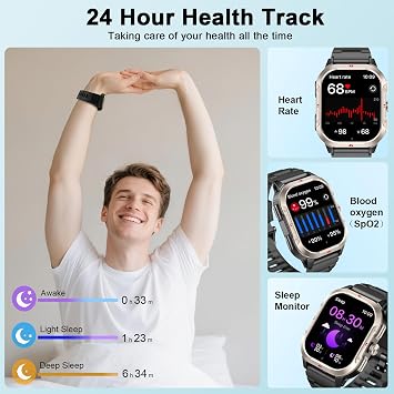 Jugeman Smart Watch for Men Women, 2.06" Touch Screen Fitness Tracker Black