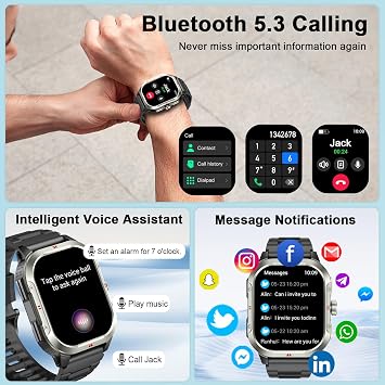 Jugeman Smart Watch for Men Women, 2.06" Touch Screen Fitness Tracker Black